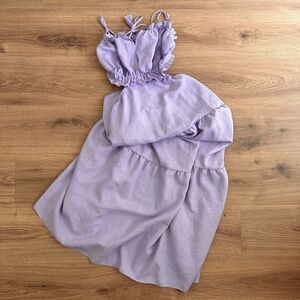 Pastel Lilac Purple Smocked Halter Cutout Ruffle Tiered Maxi Dress Medium